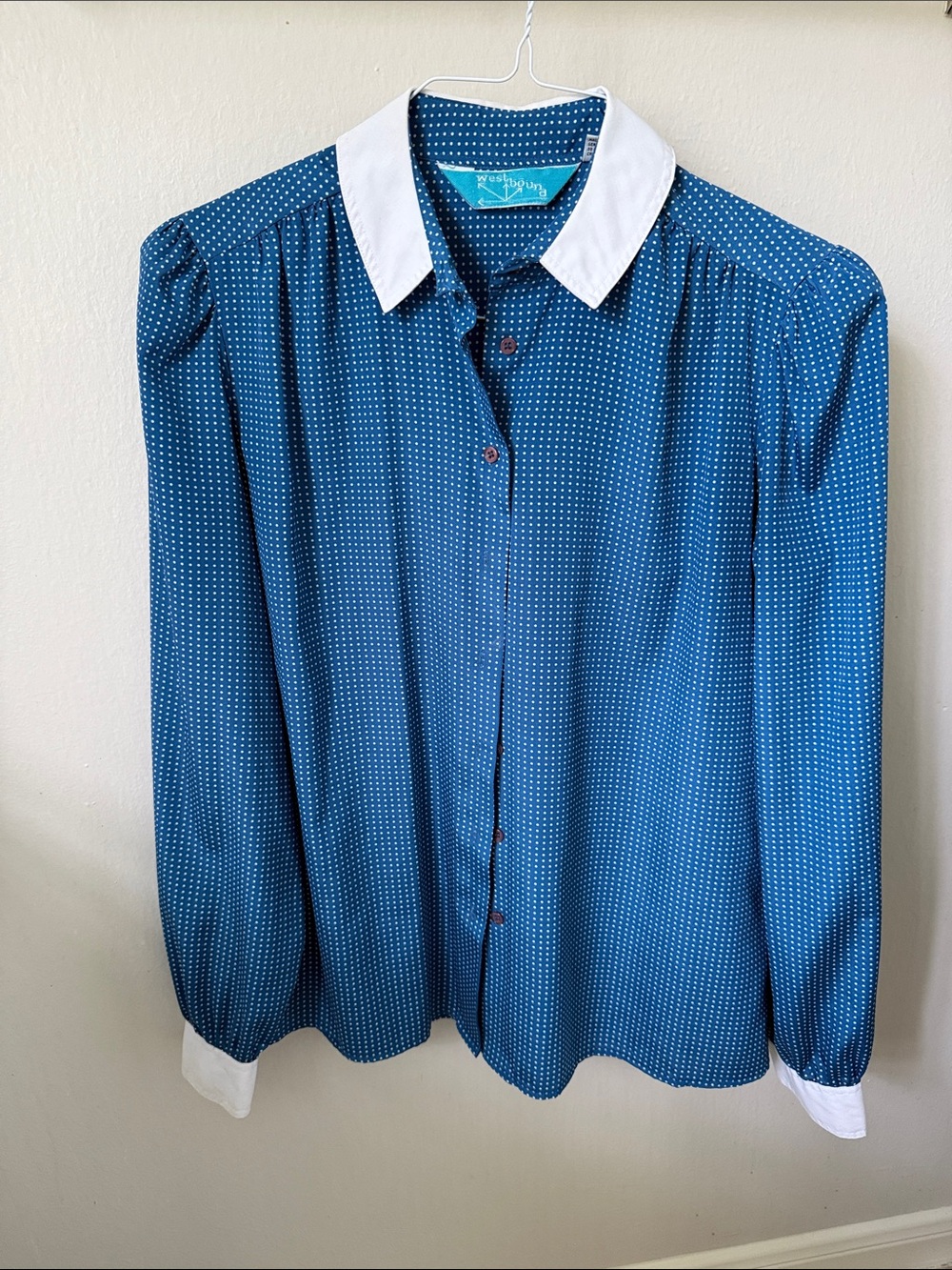 Westbound Blue Polka Dot Shirt with White Contrast Collar